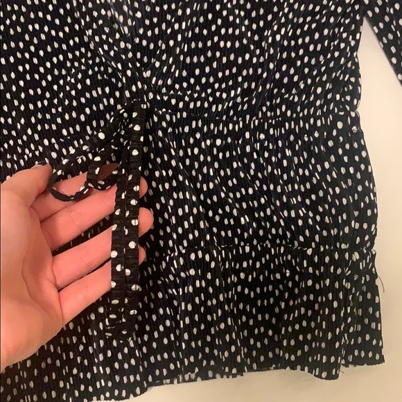Zara Pleated Polka Dot Long Sleeve Top - Picture 2 of 6